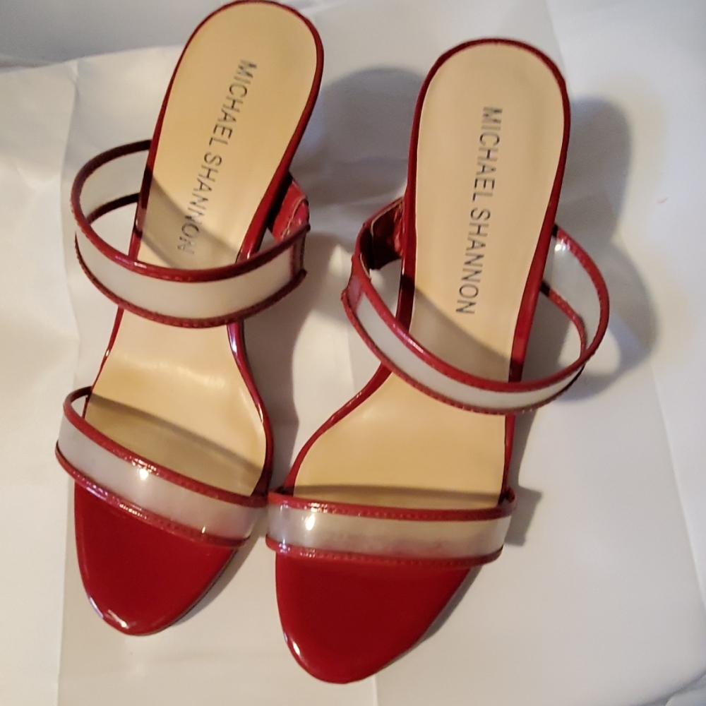 Michael Shannon red slip on sandal/heels size 7.5
